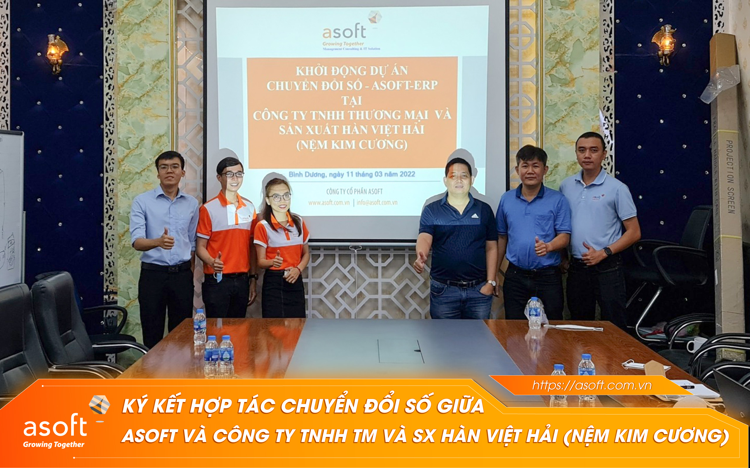 Lễ ký kết thỏa thuận hợp tác chuyển đổi số giữa ASOFT và Công ty TNHH Tập Đoàn Nệm Kim Cương